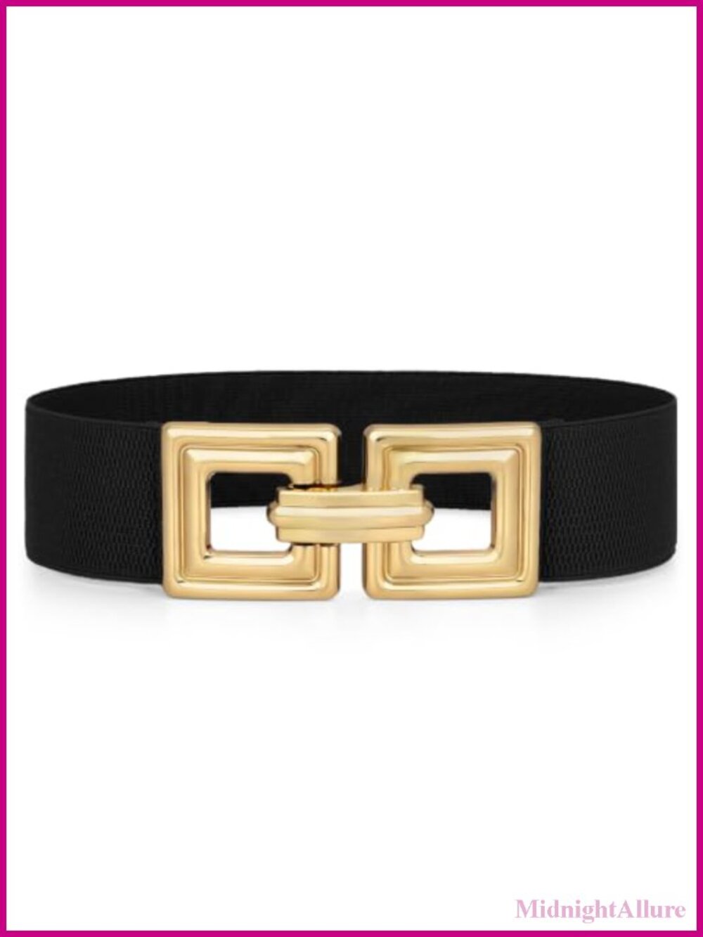 Wide Elastic Waist Belt Square Gold Buckle Stretchy Waistband for Women